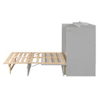 Letto a scomparsa grigio a grandezza naturale con cassetti portaoggetti versatili e design a trama in rattan
