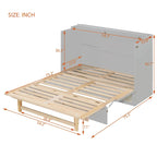Letto a scomparsa grigio a grandezza naturale con cassetti portaoggetti versatili e design a trama in rattan