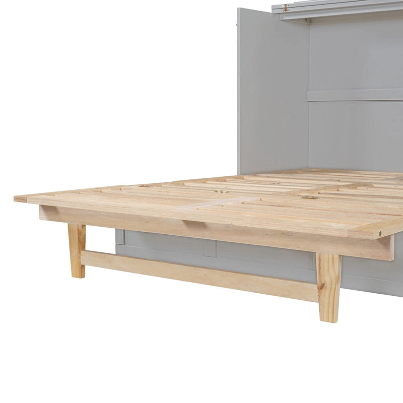 Letto a scomparsa grigio a grandezza naturale con cassetti portaoggetti versatili e design a trama in rattan