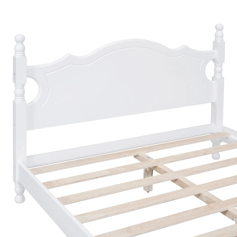 Struttura Letto a Piattaforma in Legno di Pino in Stile Retrò con Testiera e Pediera, Supporto a Doghe in Legno