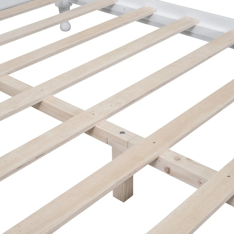 Struttura Letto a Piattaforma in Legno di Pino in Stile Retrò con Testiera e Pediera, Supporto a Doghe in Legno