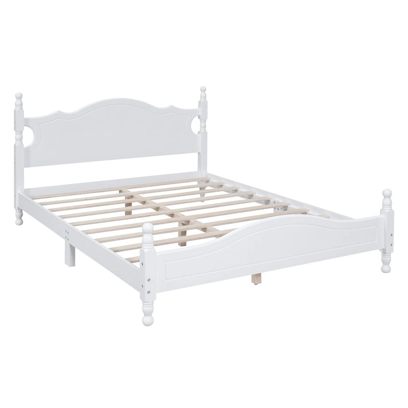 Struttura Letto a Piattaforma in Legno di Pino in Stile Retrò con Testiera e Pediera, Supporto a Doghe in Legno