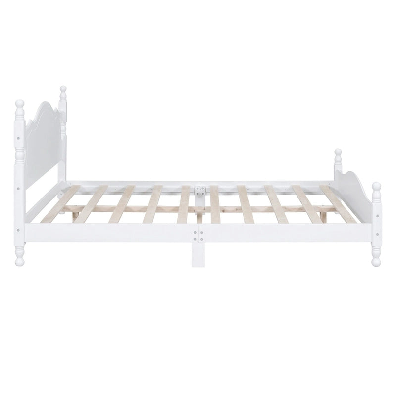 Struttura Letto a Piattaforma in Legno di Pino in Stile Retrò con Testiera e Pediera, Supporto a Doghe in Legno