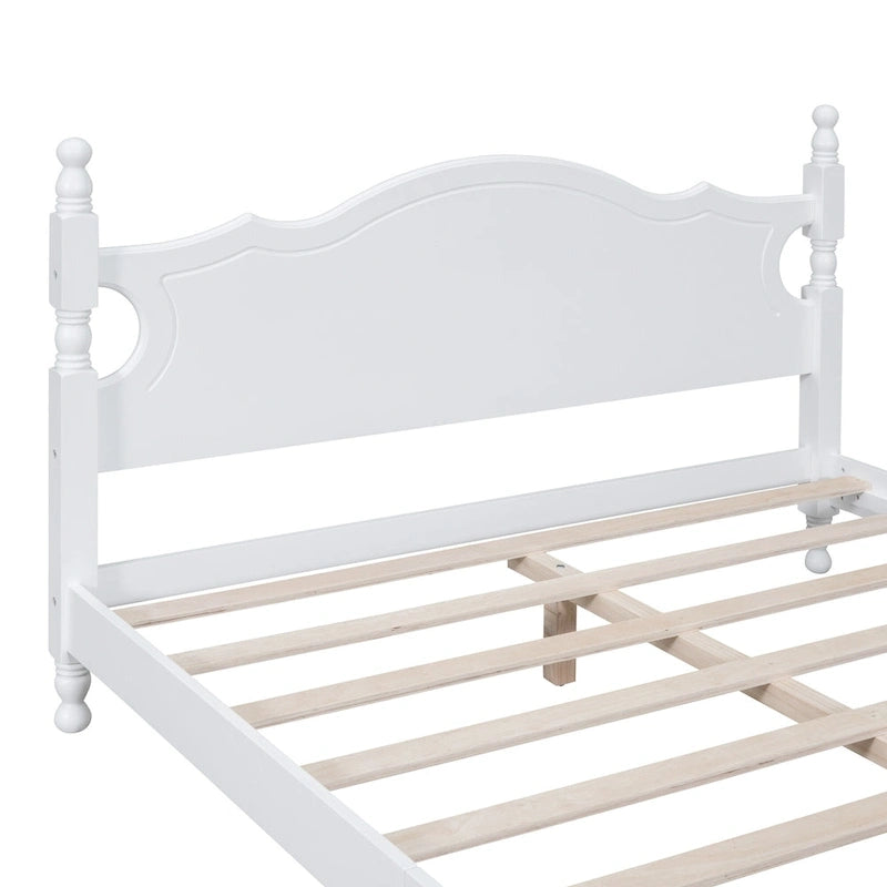 Struttura Letto a Piattaforma in Legno di Pino in Stile Retrò con Testiera e Pediera, Supporto a Doghe in Legno