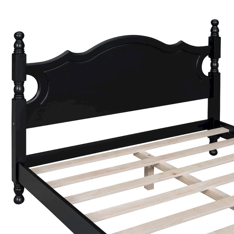 Struttura Letto a Piattaforma in Legno di Pino in Stile Retrò con Testiera e Pediera, Supporto a Doghe in Legno