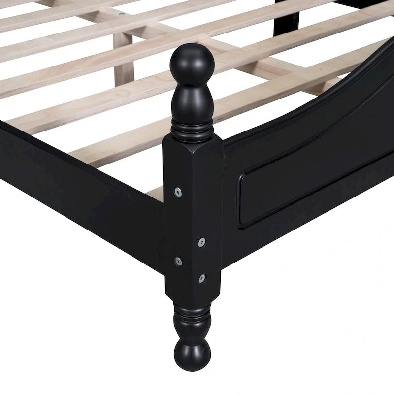Struttura Letto a Piattaforma in Legno di Pino in Stile Retrò con Testiera e Pediera, Supporto a Doghe in Legno