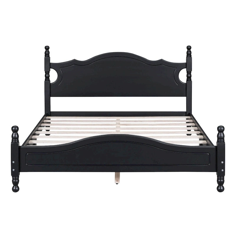 Struttura Letto a Piattaforma in Legno di Pino in Stile Retrò con Testiera e Pediera, Supporto a Doghe in Legno
