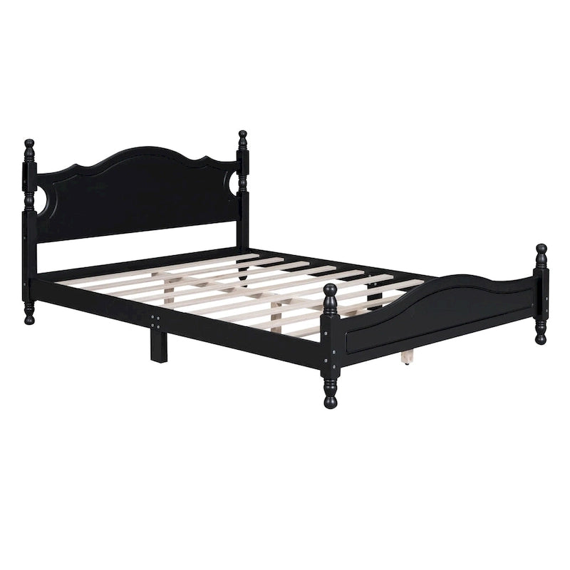 Struttura Letto a Piattaforma in Legno di Pino in Stile Retrò con Testiera e Pediera, Supporto a Doghe in Legno