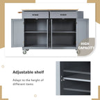 Carrello da Cucina/Isola in MDF con Piano in Legno Massello, Porta Spezie e Ruote Bloccabili