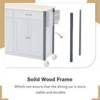 Carrello da Cucina/Isola in MDF con Piano in Legno Massello, Porta Spezie e Ruote Bloccabili