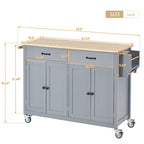 Carrello da Cucina/Isola in MDF con Piano in Legno Massello, Porta Spezie e Ruote Bloccabili