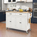 Carrello da Cucina/Isola in MDF con Piano in Legno Massello, Porta Spezie e Ruote Bloccabili