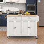Carrello da Cucina/Isola in MDF con Piano in Legno Massello, Porta Spezie e Ruote Bloccabili