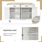 Carrello da Cucina/Isola in MDF con Piano in Legno Massello, Porta Spezie e Ruote Bloccabili