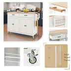 Carrello da Cucina/Isola in MDF con Piano in Legno Massello, Porta Spezie e Ruote Bloccabili