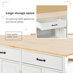 Carrello da Cucina/Isola in MDF con Piano in Legno Massello, Porta Spezie e Ruote Bloccabili