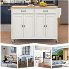 Carrello da Cucina/Isola in MDF con Piano in Legno Massello, Porta Spezie e Ruote Bloccabili