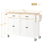Carrello da Cucina/Isola in MDF con Piano in Legno Massello, Porta Spezie e Ruote Bloccabili