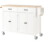 Carrello da Cucina/Isola in MDF con Piano in Legno Massello, Porta Spezie e Ruote Bloccabili