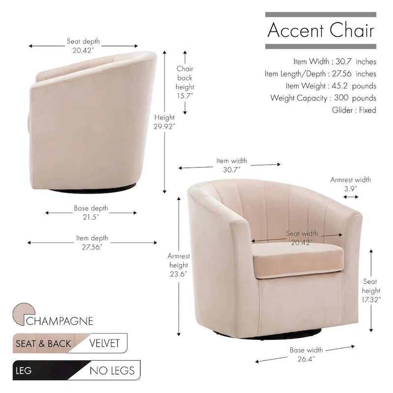 Poltrona Club girevole in velluto con cuscino removibile - Supporto ergonomico, capacità 136 kg