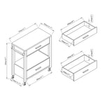 Carrello da portata moderno a 2 cassetti con portasciugamani e ripiano aperto