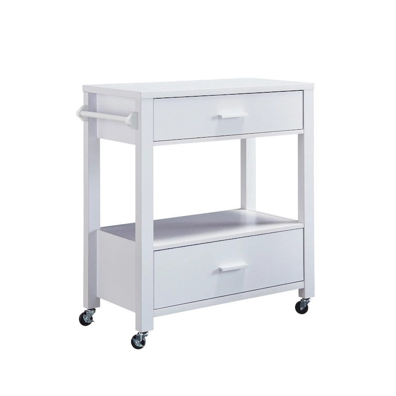 Carrello da portata moderno a 2 cassetti con portasciugamani e ripiano aperto