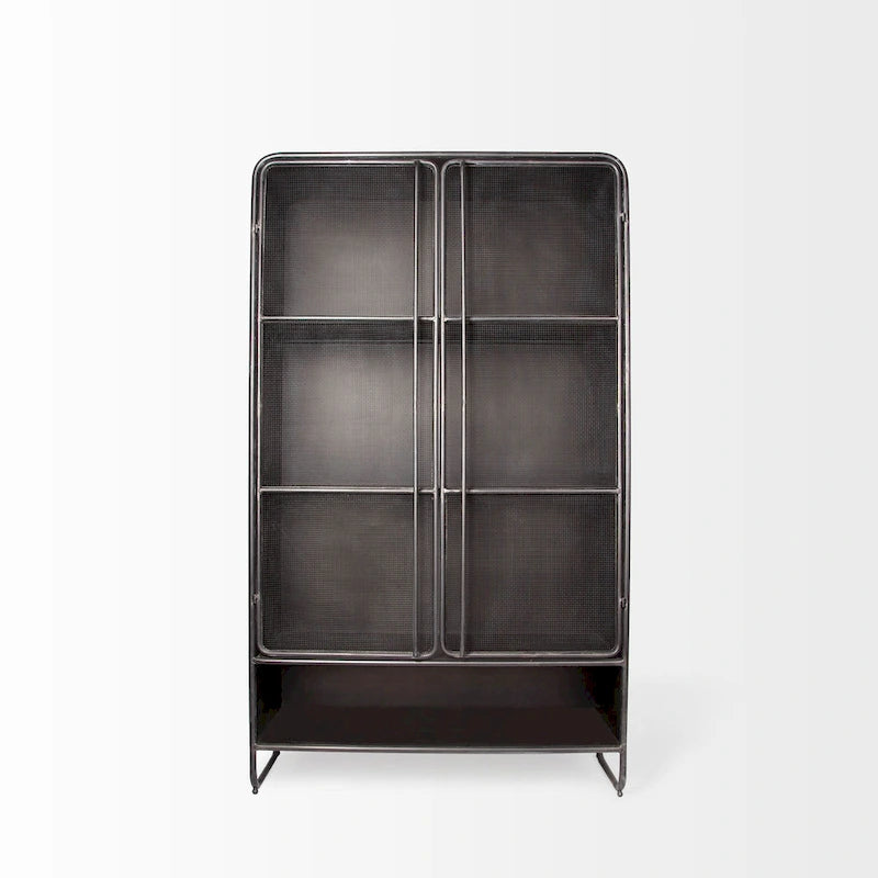 Vetrina in metallo marrone scuro con ante in rete – 110 cm L x 189 cm H