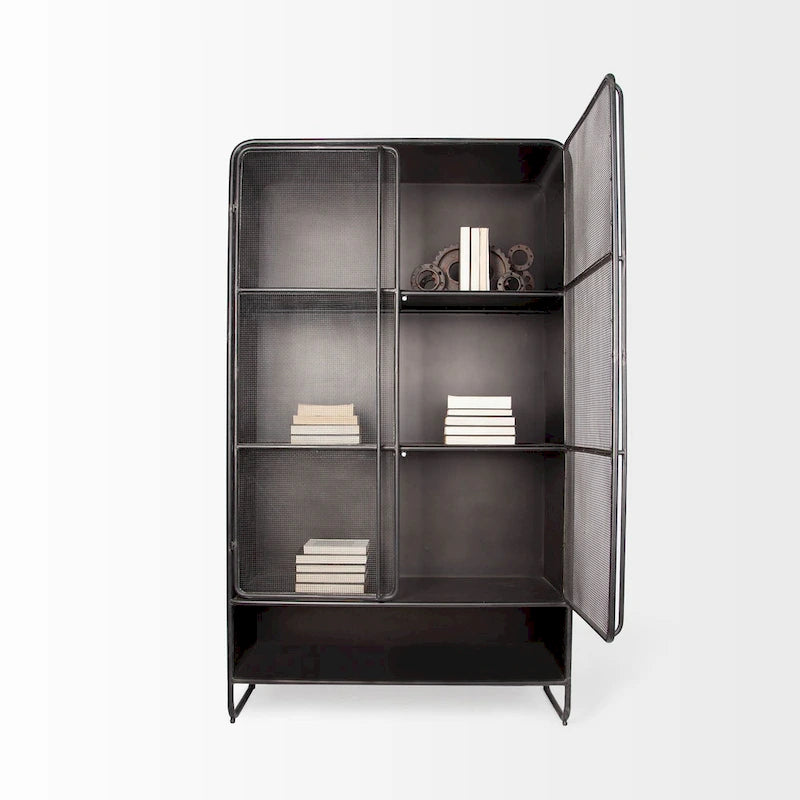 Vetrina in metallo marrone scuro con ante in rete – 110 cm L x 189 cm H
