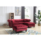 Divano in Velluto con Chaise Componibile e 2 Cuscini Decorativi – 3 Posti