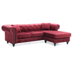 Divano in Velluto con Chaise Componibile e 2 Cuscini Decorativi – 3 Posti