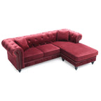 Divano in Velluto con Chaise Componibile e 2 Cuscini Decorativi – 3 Posti