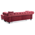 Divano in Velluto con Chaise Componibile e 2 Cuscini Decorativi – 3 Posti