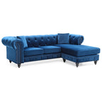 Divano in Velluto con Chaise Componibile e 2 Cuscini Decorativi – 3 Posti
