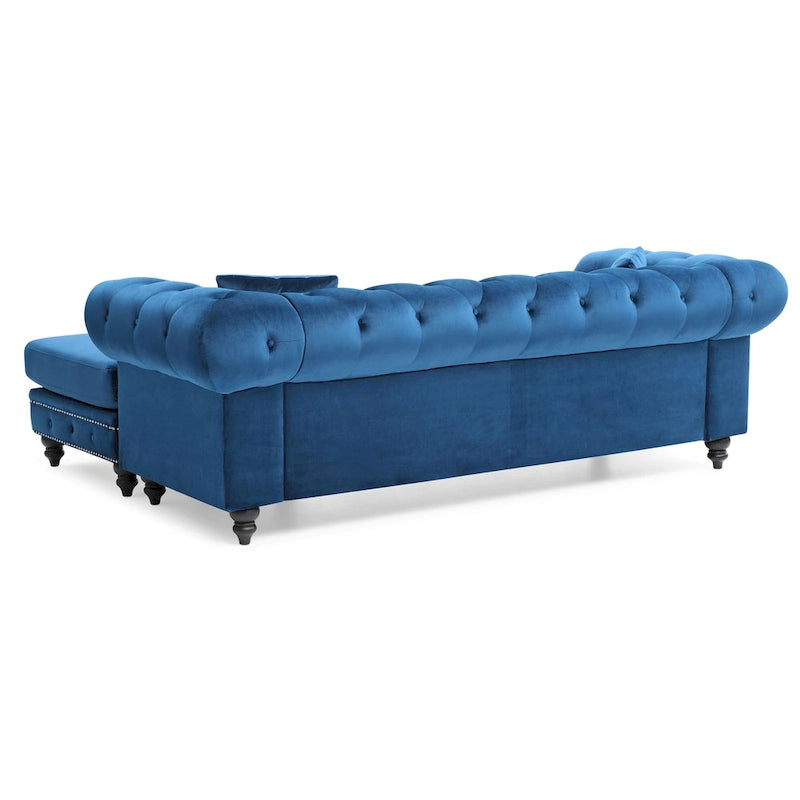 Divano in Velluto con Chaise Componibile e 2 Cuscini Decorativi – 3 Posti
