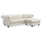 Divano in Velluto con Chaise Componibile e 2 Cuscini Decorativi – 3 Posti