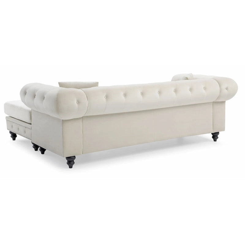 Divano in Velluto con Chaise Componibile e 2 Cuscini Decorativi – 3 Posti