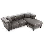 Divano in Velluto con Chaise Componibile e 2 Cuscini Decorativi – 3 Posti