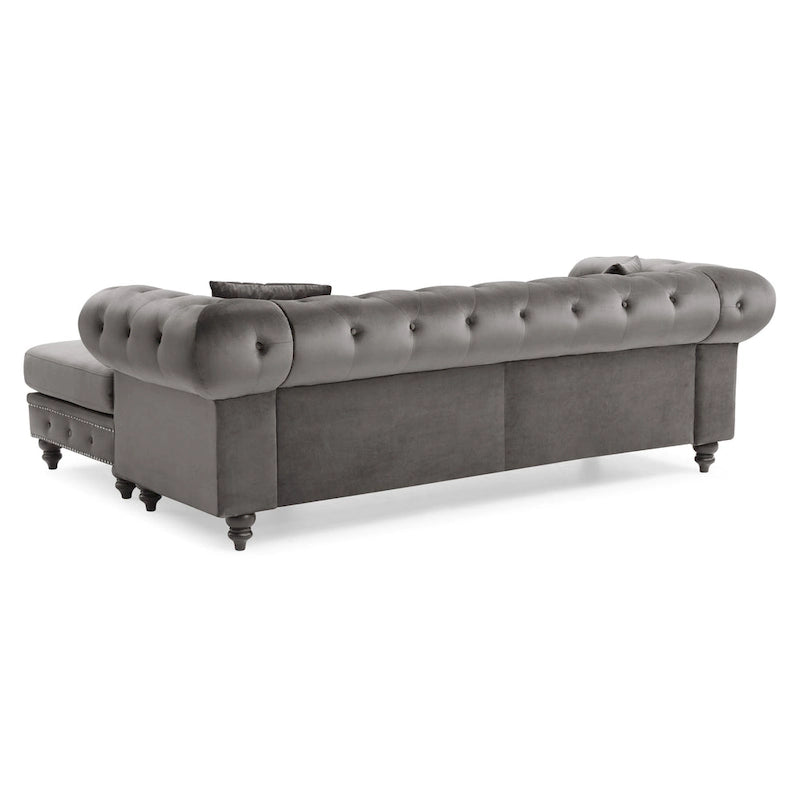 Divano in Velluto con Chaise Componibile e 2 Cuscini Decorativi – 3 Posti