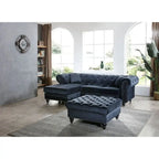 Divano in Velluto con Chaise Componibile e 2 Cuscini Decorativi – 3 Posti