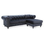 Divano in Velluto con Chaise Componibile e 2 Cuscini Decorativi – 3 Posti