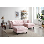 Divano in Velluto con Chaise Componibile e 2 Cuscini Decorativi – 3 Posti