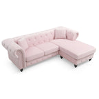 Divano in Velluto con Chaise Componibile e 2 Cuscini Decorativi – 3 Posti