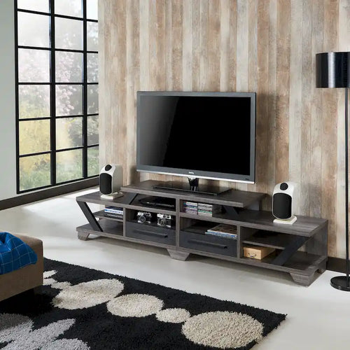 DH BASIC Modern Gray 82 Wide Open Shelf Tiered TV Stand by Denhour