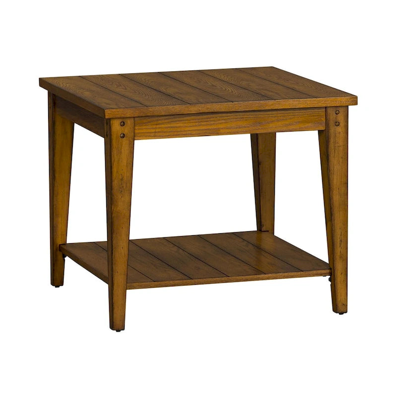 Tavolino Lampada Quadrato Oak con Ripiano Inferiore – 27" x 27"