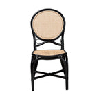 Sedia da pranzo artigianale Mid-Century Modern in rattan – Nera e Marrone Naturale