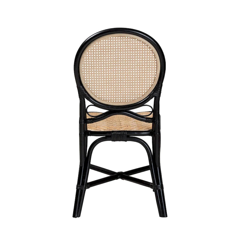 Sedia da pranzo artigianale Mid-Century Modern in rattan – Nera e Marrone Naturale