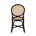 Sedia da pranzo artigianale Mid-Century Modern in rattan – Nera e Marrone Naturale