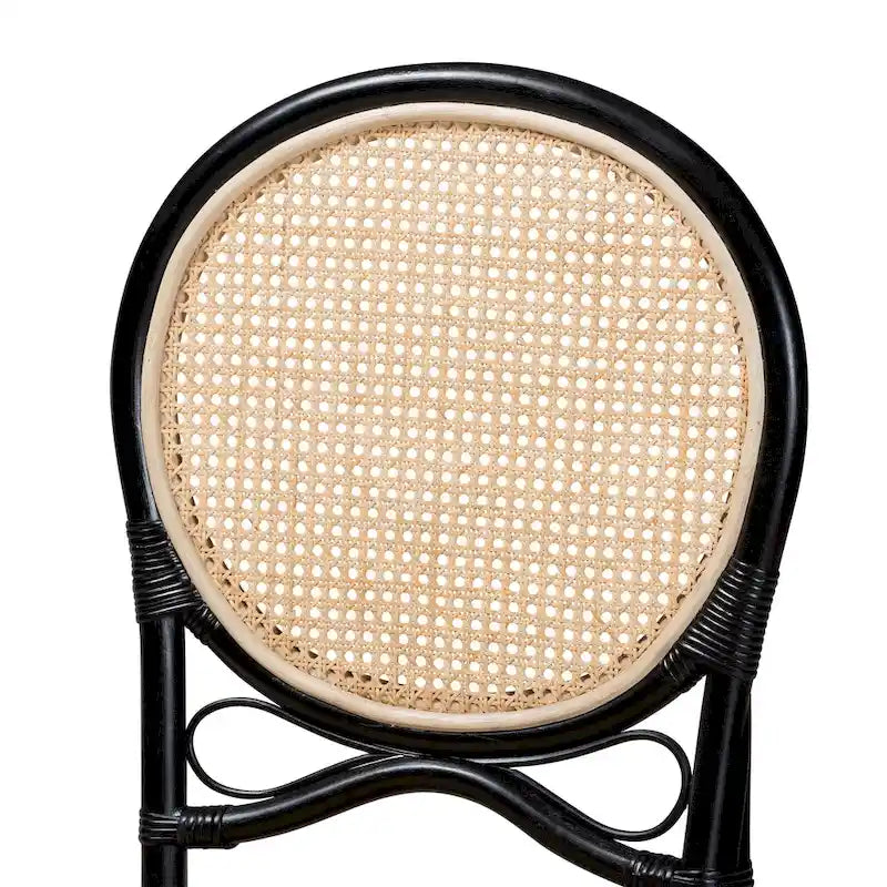 Sedia da pranzo artigianale Mid-Century Modern in rattan – Nera e Marrone Naturale