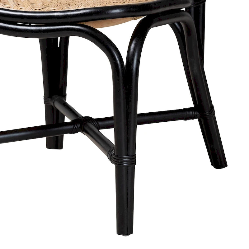 Sedia da pranzo artigianale Mid-Century Modern in rattan – Nera e Marrone Naturale