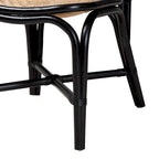 Sedia da pranzo artigianale Mid-Century Modern in rattan – Nera e Marrone Naturale